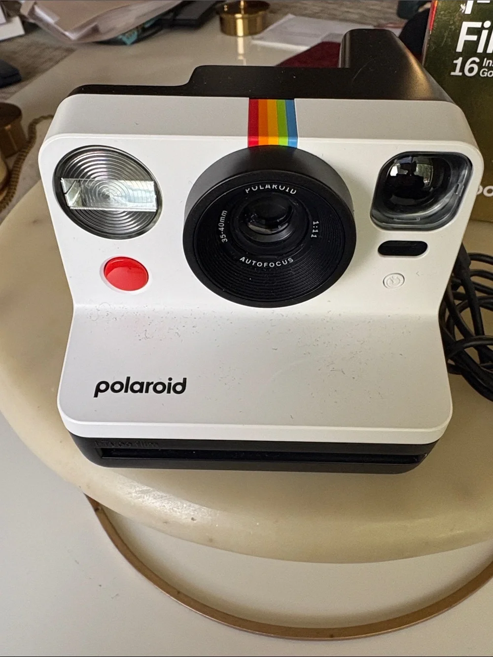 Polaroid White Instant Camera with Rainbow Accent and Black Base - Picture 2 of 4